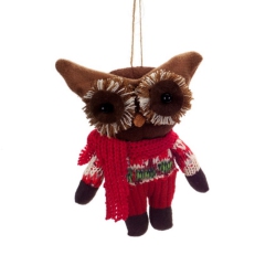 MELROSE 6.5" And Brown Plush Woodland Owl With Knit Clothing Christmas Ornament In Red