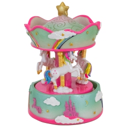 NORTHLIGHT 6.5" Children's Rainbow Rotating Unicorn Musical Carousel