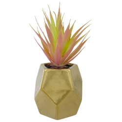 NORTHLIGHT 8" Artificial Sword Grass In A Gold Geometric Pot In Green