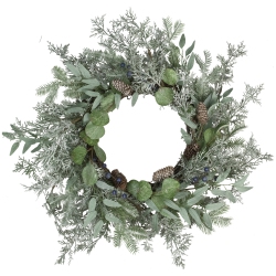 NORTHLIGHT Frosted Mixed Foliage And Blueberries Artificial Christmas Wreath, 26-Inch, Unlit In Green