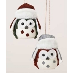 ROMAN 5.25" Rustic Owl Plush Christmas Ornament With Fur-Trimmed Hat