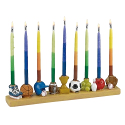 RITE LITE 12.25" And Brown Sports Hand Painted Hanukkah Menorah In Blue