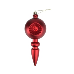 DAK 4Ct Matte Hot Retro Reflector Shatterproof Christmas Finial Ornaments 7.5" In Red