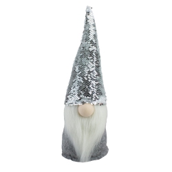 NORTHLIGHT 14" Silver Reverse Sequin And Gray Gnome Christmas Decoration In White