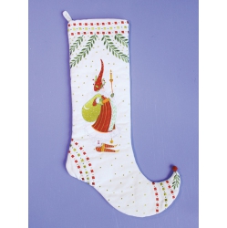 PATIENCE BREWSTER 29" White And Santa Claus Holding A Candlestick Christmas Stocking In Red
