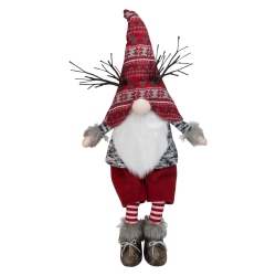 NORTHLIGHT 30" And Gray Fair Isle Sitting Gnome Christmas Figure With Led Antlers In Red