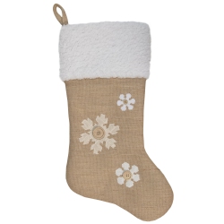 NORTHLIGHT 20.5" And Ivory Snowflake Embroidered Christmas Stocking In Beige