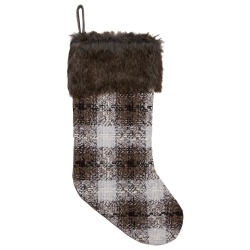 NORTHLIGHT 18" Brown And Buffalo Plaid Christmas Stocking In White