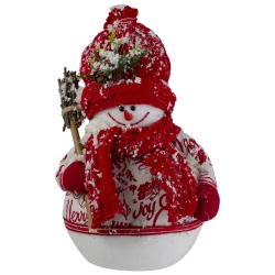 NORTHLIGHT 12.25" And White Standing Snowman Table Top Christmas Figure With Broom In Red