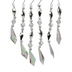 ST. NICK'S CHOICE Set Of 6 And Clear Diamond Faceted Jewel Christmas Dangle Ornaments 7" In Silver