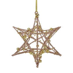 NORTHLIGHT 5" Glitter Rose Iron Wire Starburst With Beads Christmas Ornament In Gold