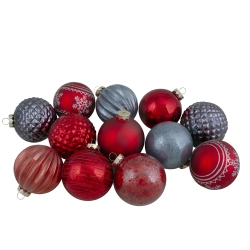 NORTHLIGHT Set Of 12 And Blue Finial And Glass Ball Christmas Ornaments In Red
