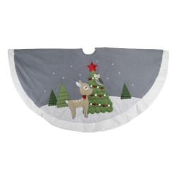 DYNO 48" Gray And Deer With Owl Christmas Tree Skirt In White