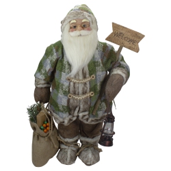 NORTHLIGHT 2' Standing Santa Christmas Figure Carrying A Welcome Sign