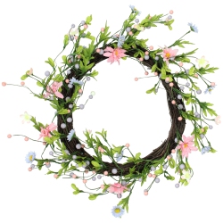NORTHLIGHT Daisy Twig Artificial Floral Wreath And Pink 15-Inch In Green