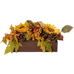 NORTHLIGHT 10" And Brown Sunflowers And Leaves Fall Harvest Floral Arrangement In Yellow