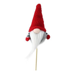 NORTHLIGHT 11.5" Santa Gnome With Hat And Striped Arms On A Stick Christmas Ornament - Gray/red