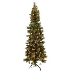 NORTHLIGHT 7' Pre-Lit Yorkshire Pine Pencil Artificial Christmas Tree, Clear Lights