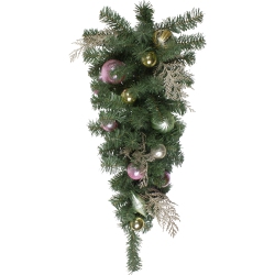 NORTHLIGHT 30" And Gold Frosted Artificial Christmas Teardrop Swag - Unlit In Pink