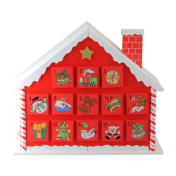 NORTHLIGHT 10.25" And White Advent House With Chimney Storage Box In Red