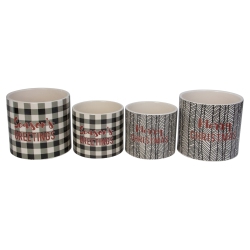MELROSE Set Of 4 And Black Holiday Slogan Printed Christmas Pots 6" In White