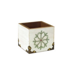 MELROSE 4.5" White And Distressed Snowflake Christmas Storage Box In Green