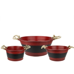 NAPCO Set Of 3 Black And Round Christmas Buckets With Handles 16" In Red