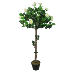 NORTHLIGHT 49.5" And White Potted Floral Artificial Rose Garden Tree In Green