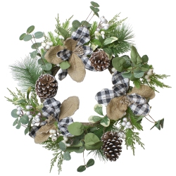 NORTHLIGHT Magnolia And Frosted Pine Cones Artificial Christmas Wreath - 22-Inch, Unlit