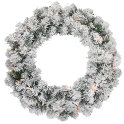 NORTHLIGHT Pre-Lit Heavily Flocked Madison Pine Artificial Christmas Wreath, 24-Inch, Clear Lights