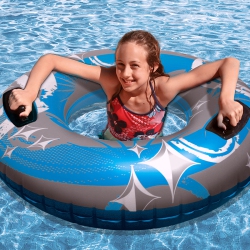 SWIM CENTRAL 50" Blue, Gray And Giant Inflatable Swimming Pool Hurricane Sport Inner Tube In White