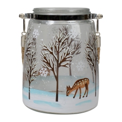 NORTHLIGHT 6.25" Trees And Fawns Flameless Glass Candle Lantern