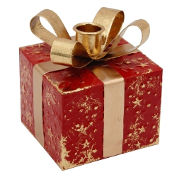 NORTHLIGHT 4.5" Metal Gift Box Christmas Taper Candle Holder In Red