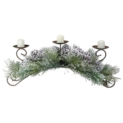 MELROSE 30" Frosted Pine Needle And Pine Cone Christmas Candle Holder In Green