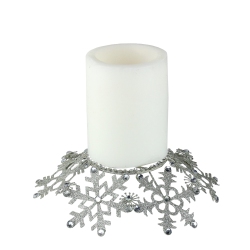 MELROSE 9" Snow Drift Snowflake Glittered And Jeweled Pillar Candle Holder In Silver