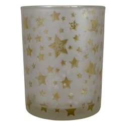 NORTHLIGHT 5" Matte Silver And Stars And Snowflakes Flameless Glass Candle Holder In Gold