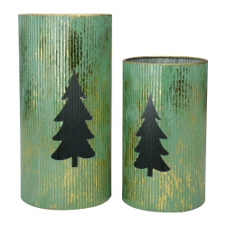 NORTHLIGHT Set Of 2 Rustic And Gold Christmas Tree Tabletop Lanterns 12" In Green