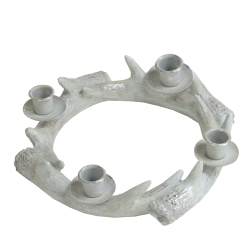 NORTHLIGHT 10.25" Distressed Finish Antler Wreath Candle Holder In Silver
