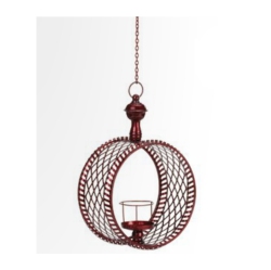 CC CHRISTMAS DECOR 15" Decorative Cylindrical Christmas Lattice Hanging Pillar Candle Lantern In Red