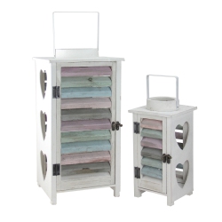 KAEMINGK Set Of 2 New Romance Decorative Multicolored Weathered Wooden Lantern With Shutters 17.75