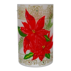 NORTHLIGHT 10" Hand-Painted Poinsettias And Gold Flameless Glass Christmas Candle Holder In Red