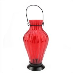 NORTHLIGHT 9.5" Frosted Ribbed Vase Glass Bottle Tea Light Candle Lantern Decoration In Red