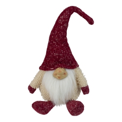 NORTHLIGHT 17" Ivory And Chubby Smiling Gnome Plush Tabletop Christmas Decoration In Red