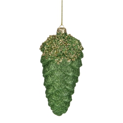 NORTHLIGHT 5.5" And Gold Glitter Beaded Pine Cone Christmas Ornament In Green