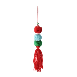 RAZ 10.75" Bohemian Triple Plush Pom-Pom And Fringe Christmas Ornament In Red