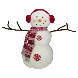 NORTHLIGHT 21.5-Inch White And Snowflake Sherpa Plush Snowman Christmas Decoration In Red
