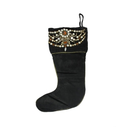 CC CHRISTMAS DECOR 20" And Gold Pearl Beaded Christmas Stocking In Black