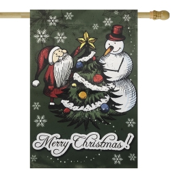 NORTHLIGHT Merry Christmas Santa And Snowman Outside Garden Flag 28" X 40
