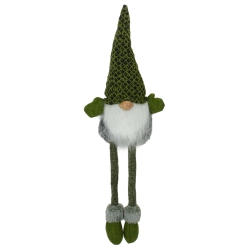 NORTHLIGHT 21" Black And Dark Sitting Boy Gnome With A White Beard Christmas Tabletop Decoration In Green