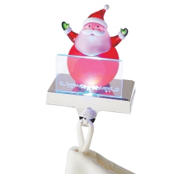 MIDWEST 6.75" And White Led Lighted Color Changing Frosted Santa Claus Christmas Stocking Holder Foralization In Red